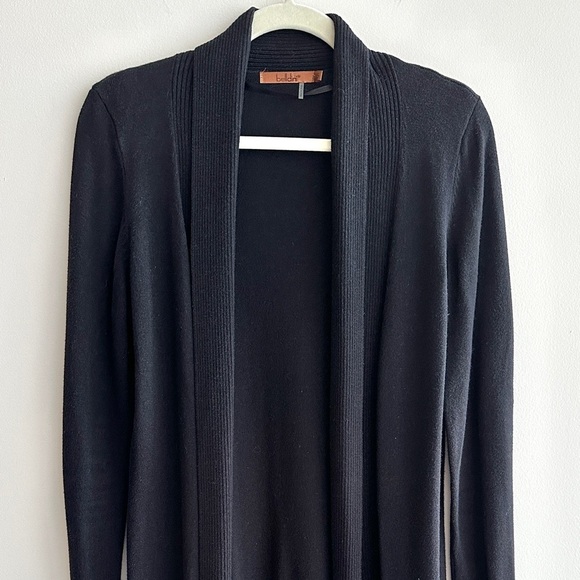 Belldini Asymmetrical Long Black Open Cardigan, Casual Versatile Sweater, Small - Picture 2 of 16